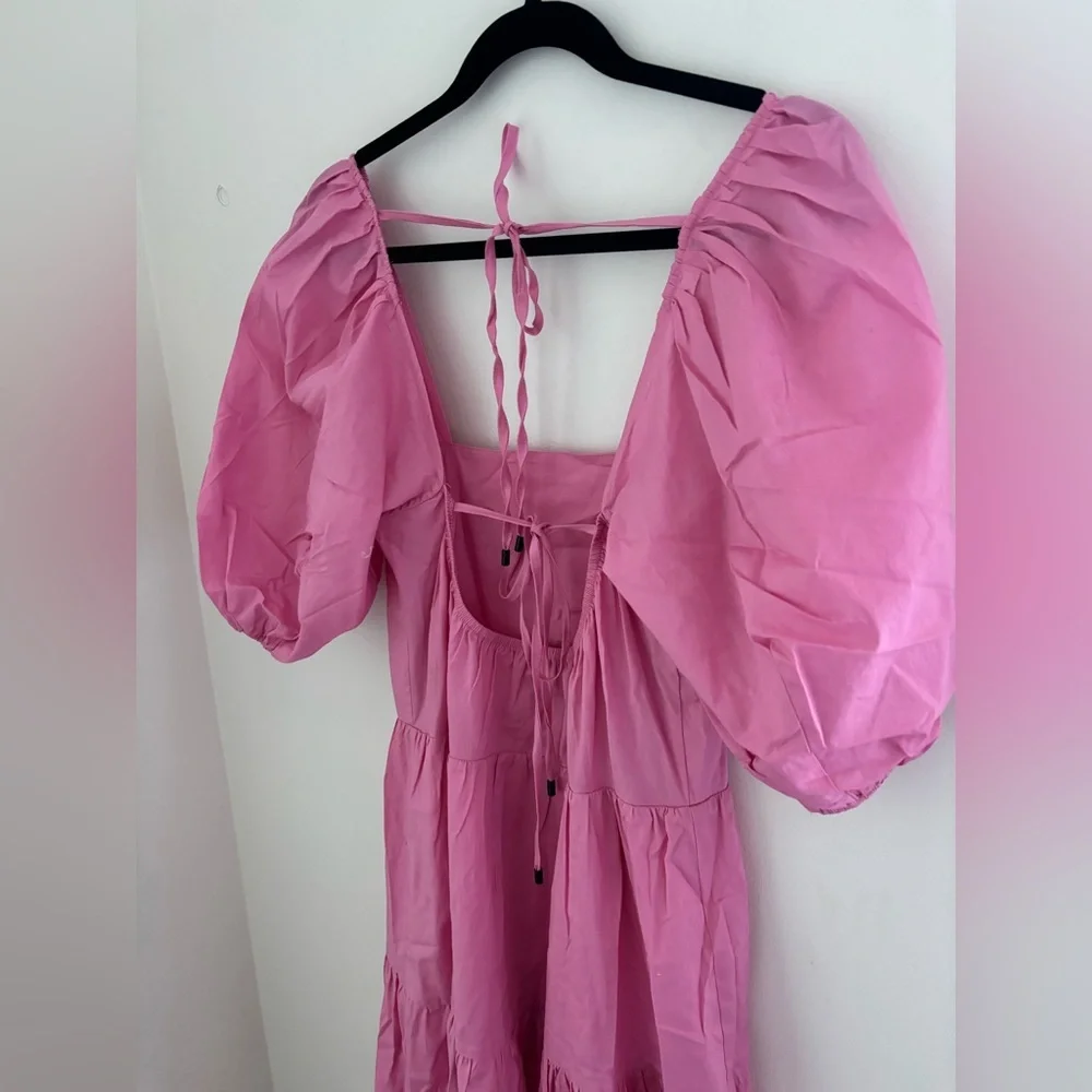 Moon River Pink Open Back Puff Sleeve Midi Dress - Picture 8 of 12